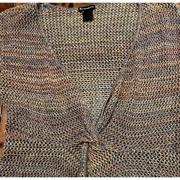 New Direcctions women's multicolor open weave twist front, light weight sweater - Picture 5 of 10